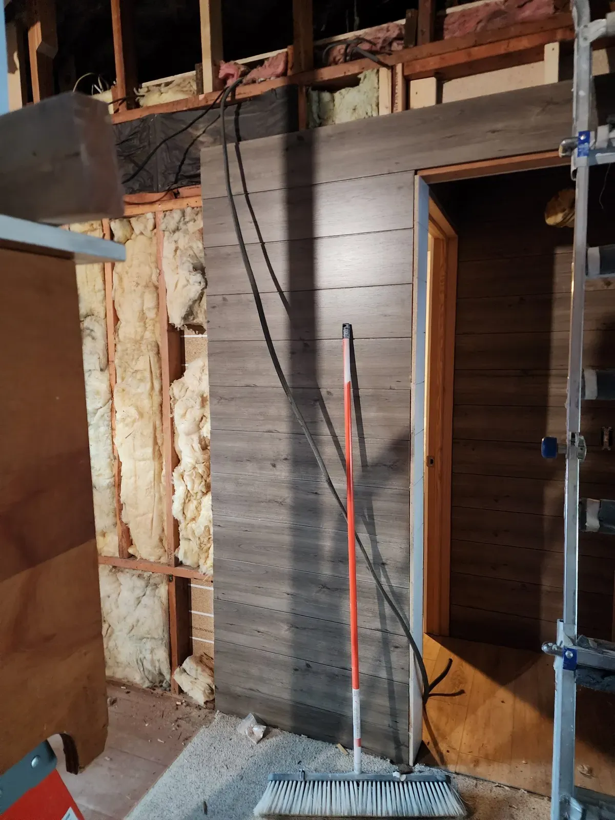 Wall framing during the cabin remodel