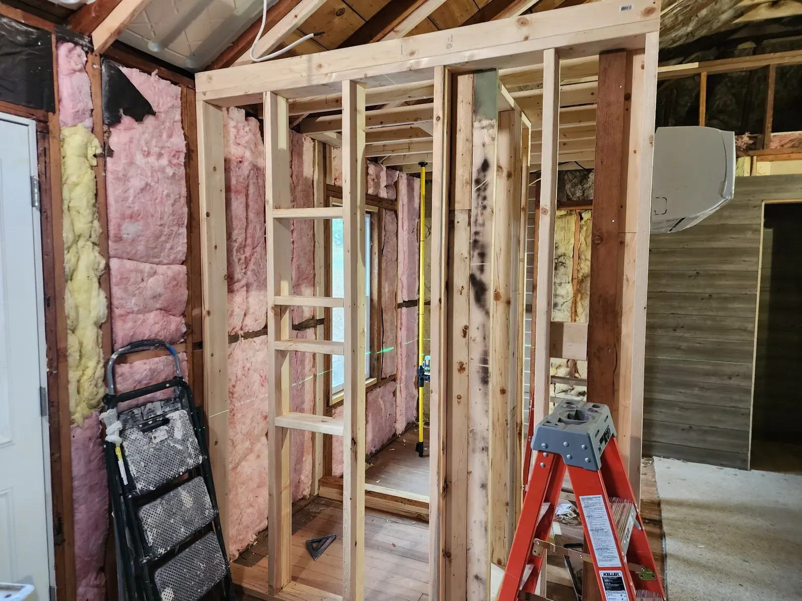 Interior partition framing during the cabin remodel