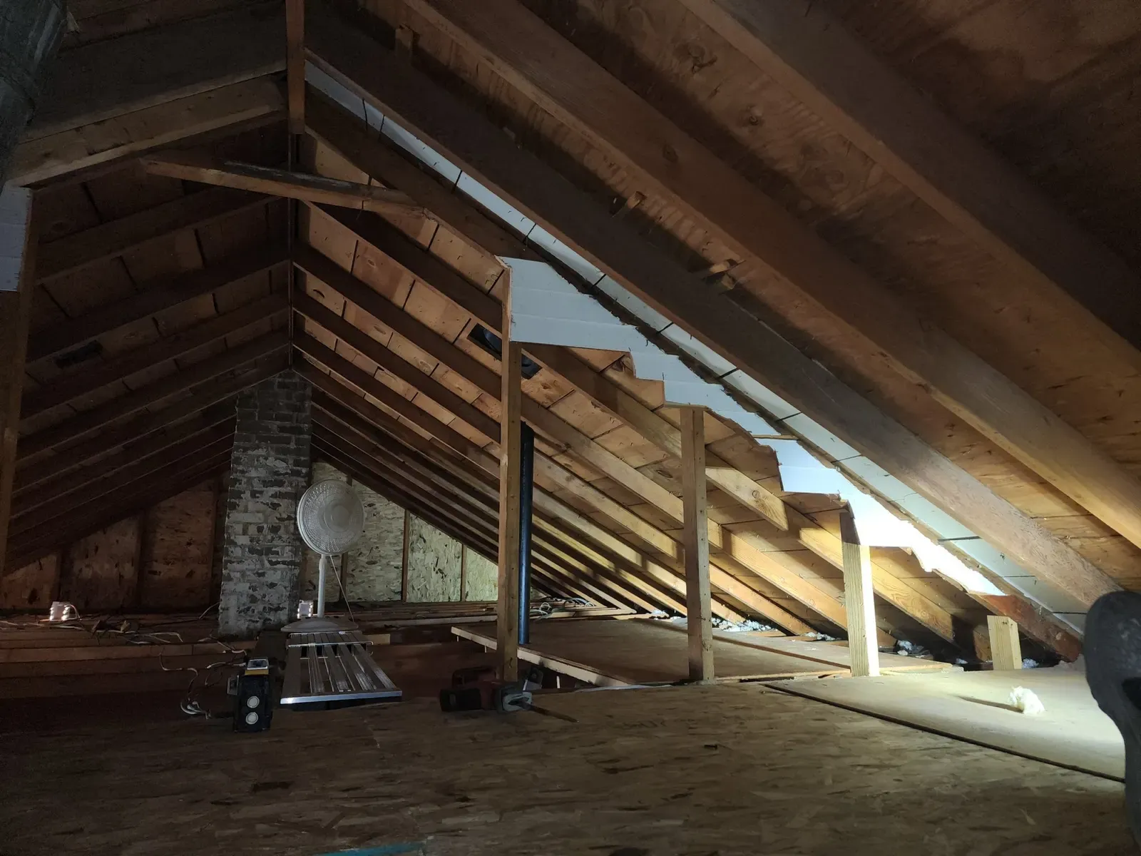 Attic overview during the cabin remodel