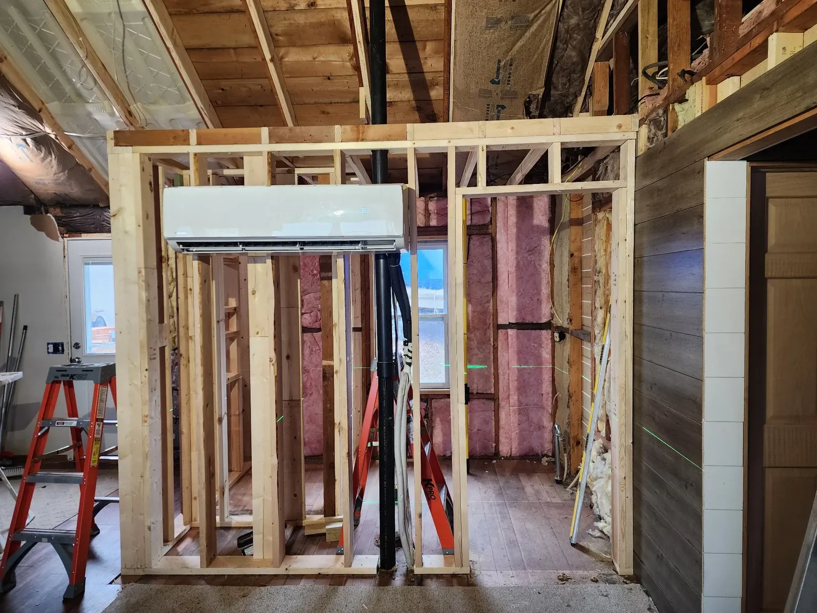 Utility wall framing during the cabin remodel