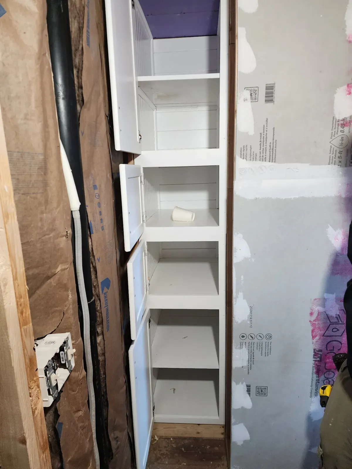 Recessed built-in shelves during the cabin remodel