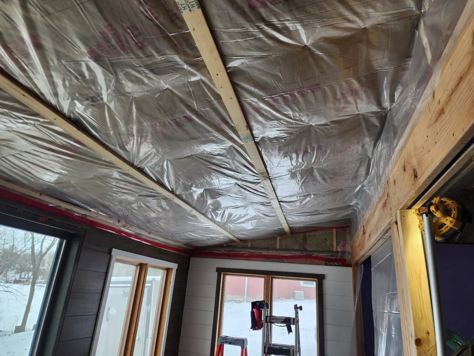 Ceiling vapor barrier during the cabin remodel