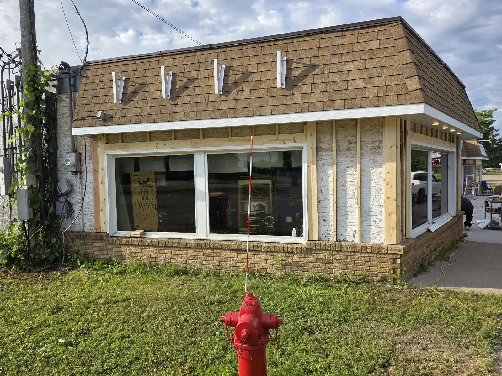 Exterior corner framing exposed before new siding installation
