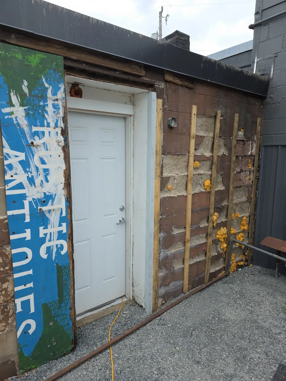 Rear door opening prepared during the performance center exterior renovation